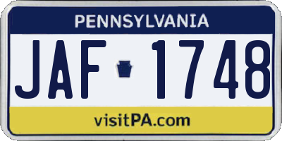 PA license plate JAF1748