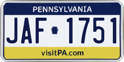 PA license plate JAF1751