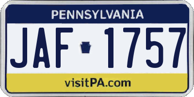 PA license plate JAF1757