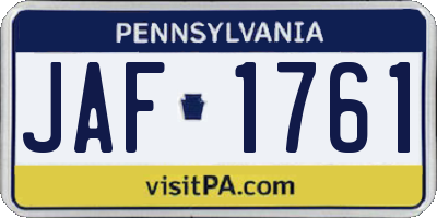 PA license plate JAF1761