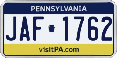 PA license plate JAF1762