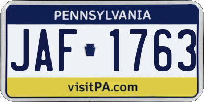 PA license plate JAF1763