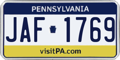 PA license plate JAF1769