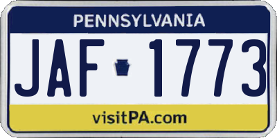 PA license plate JAF1773