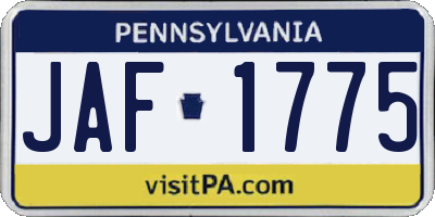 PA license plate JAF1775