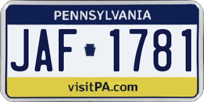 PA license plate JAF1781