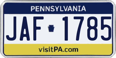 PA license plate JAF1785