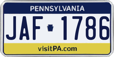 PA license plate JAF1786