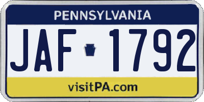 PA license plate JAF1792