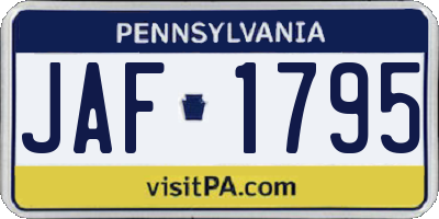 PA license plate JAF1795