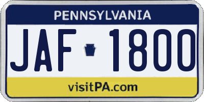 PA license plate JAF1800