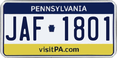 PA license plate JAF1801