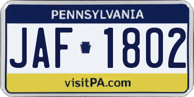 PA license plate JAF1802