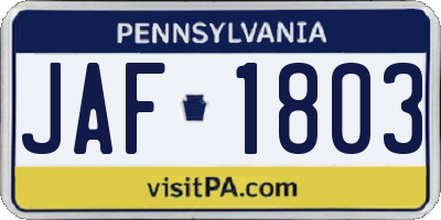 PA license plate JAF1803