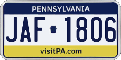 PA license plate JAF1806