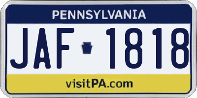 PA license plate JAF1818