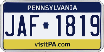 PA license plate JAF1819