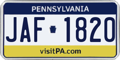 PA license plate JAF1820