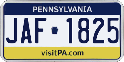 PA license plate JAF1825