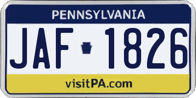 PA license plate JAF1826