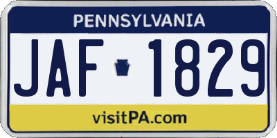 PA license plate JAF1829