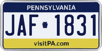 PA license plate JAF1831