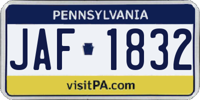 PA license plate JAF1832