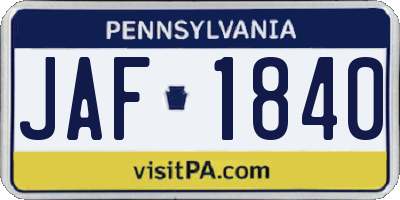 PA license plate JAF1840