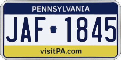 PA license plate JAF1845