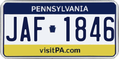 PA license plate JAF1846