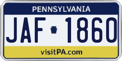 PA license plate JAF1860