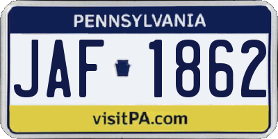 PA license plate JAF1862