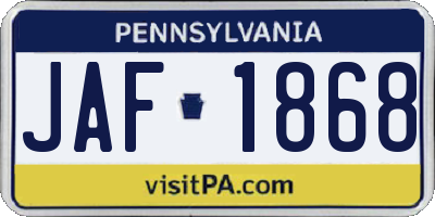 PA license plate JAF1868