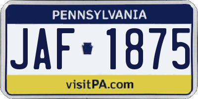 PA license plate JAF1875