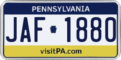 PA license plate JAF1880