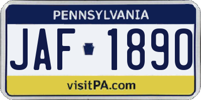 PA license plate JAF1890