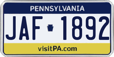 PA license plate JAF1892