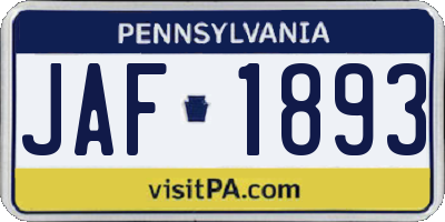 PA license plate JAF1893