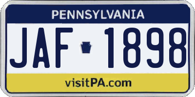 PA license plate JAF1898