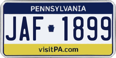 PA license plate JAF1899