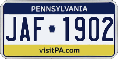 PA license plate JAF1902