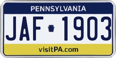 PA license plate JAF1903