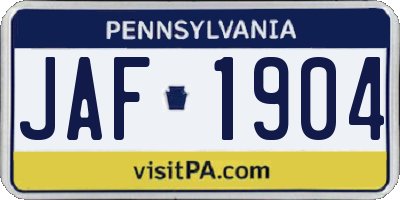 PA license plate JAF1904