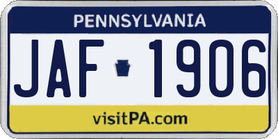 PA license plate JAF1906