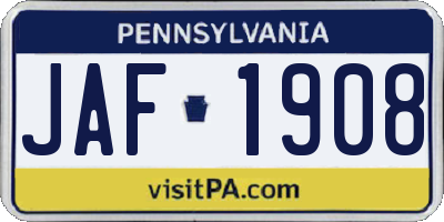 PA license plate JAF1908