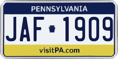 PA license plate JAF1909