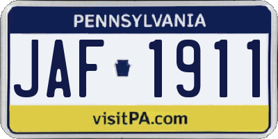 PA license plate JAF1911