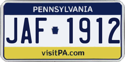 PA license plate JAF1912