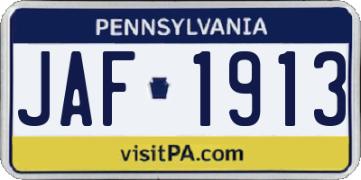 PA license plate JAF1913