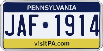 PA license plate JAF1914